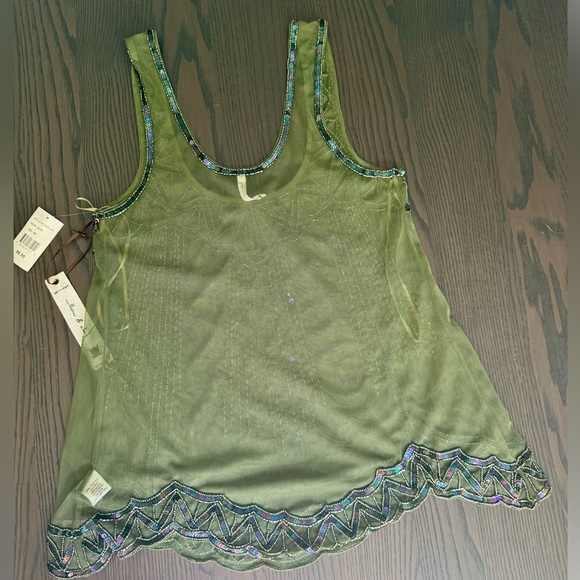 Willow and Clay Sheer Mesh Embellished Olive Green tank Sz Xs - Picture 4 of 6